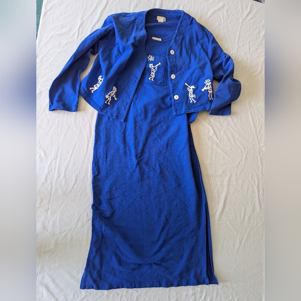 Vintage Blue Cotton Dress and Jacket Set